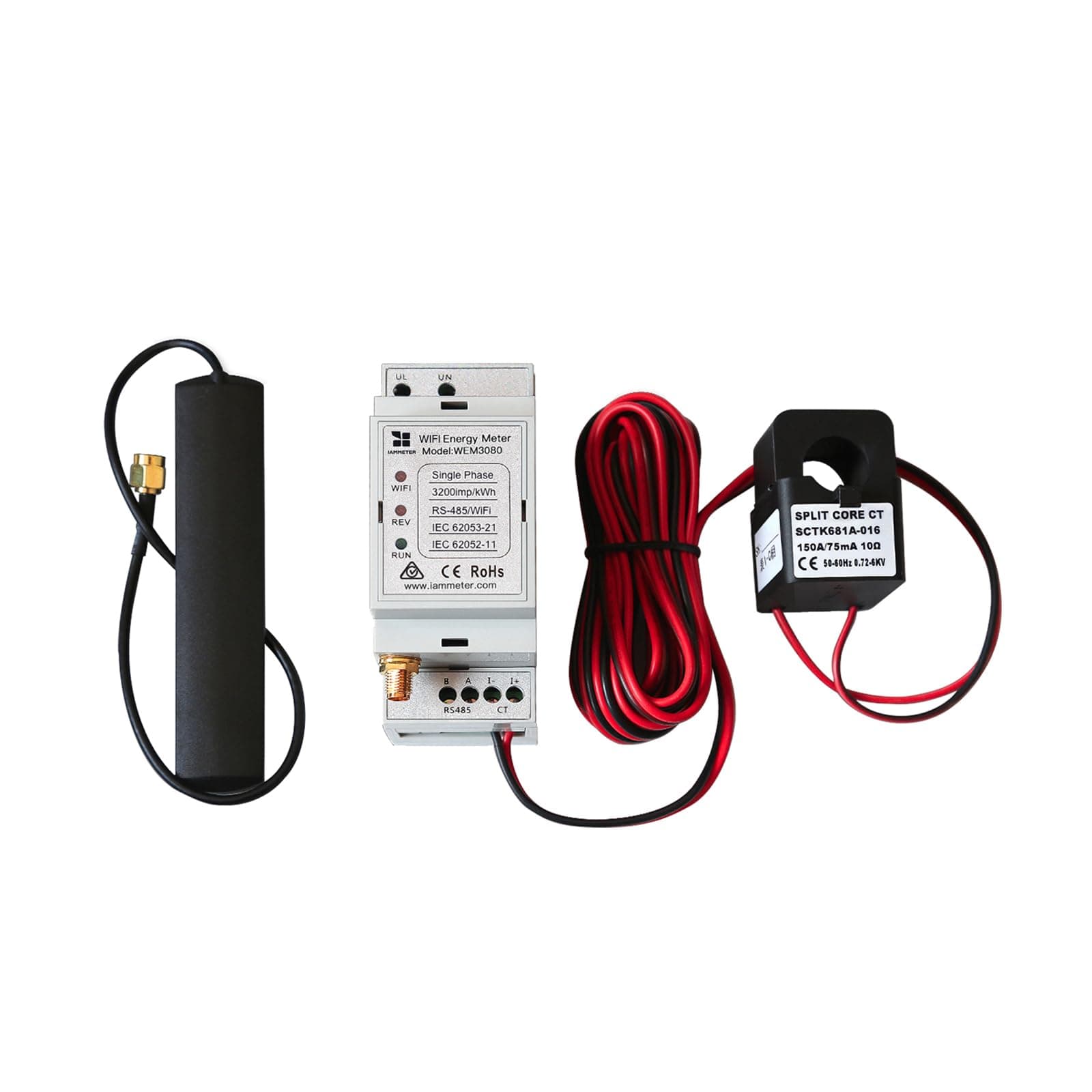 Bi-directional Single Phase WiFi Energy Meter,WEM3080,150A,60Hz,Din Rail,Split Core CT,can monitor Solar PV System,can integrate with Home-Assistant,openHAB,Node-RED,ioBroker