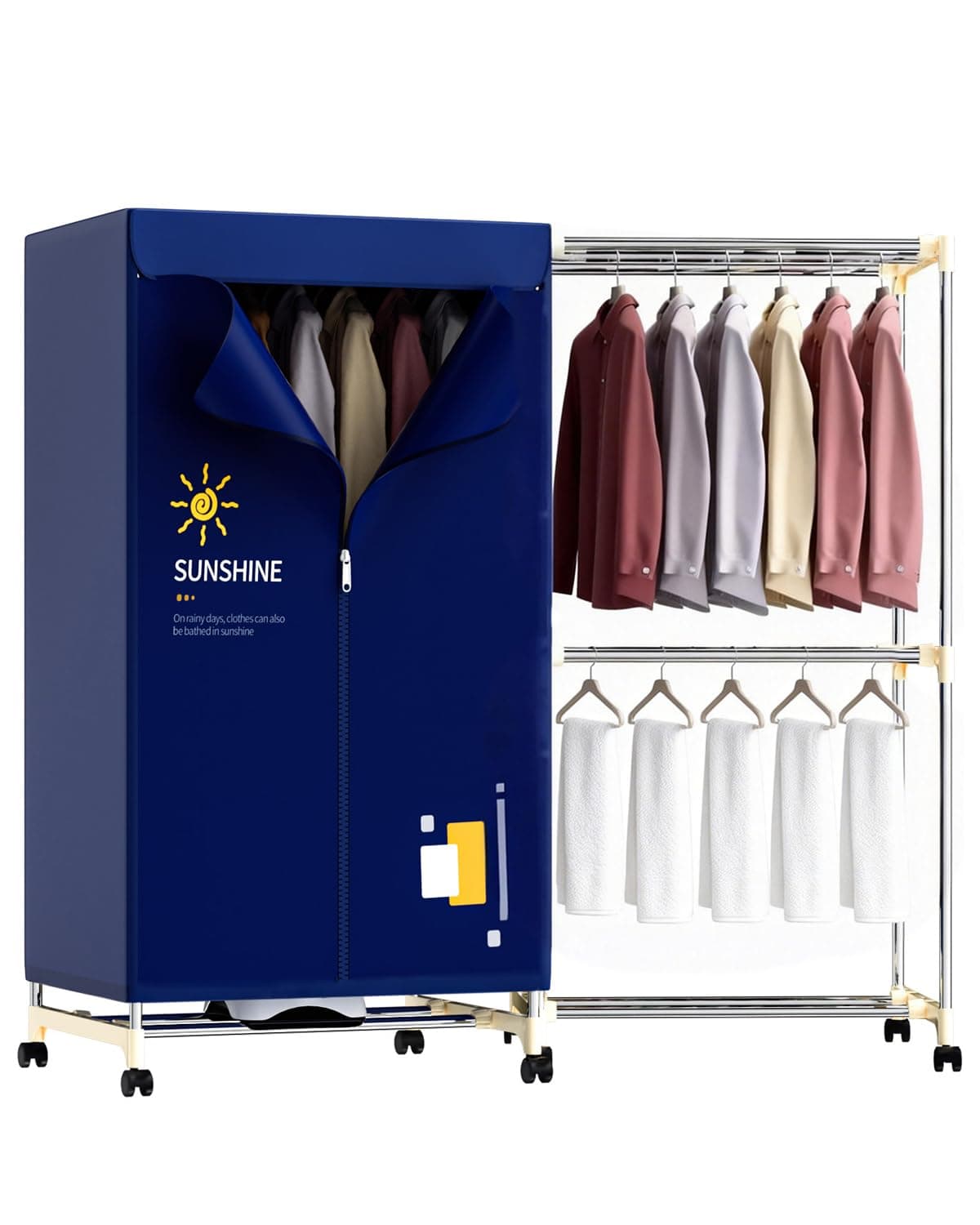 Electric Clothes Dryer, Heated Clothes Airer with Cover for Laundry Drying, 2-Tier 1000W Portable Clothes Dryer Stainless Steel Frame with Timer Energy-Efficient Indoor Home Quiet Operation UEMUSI