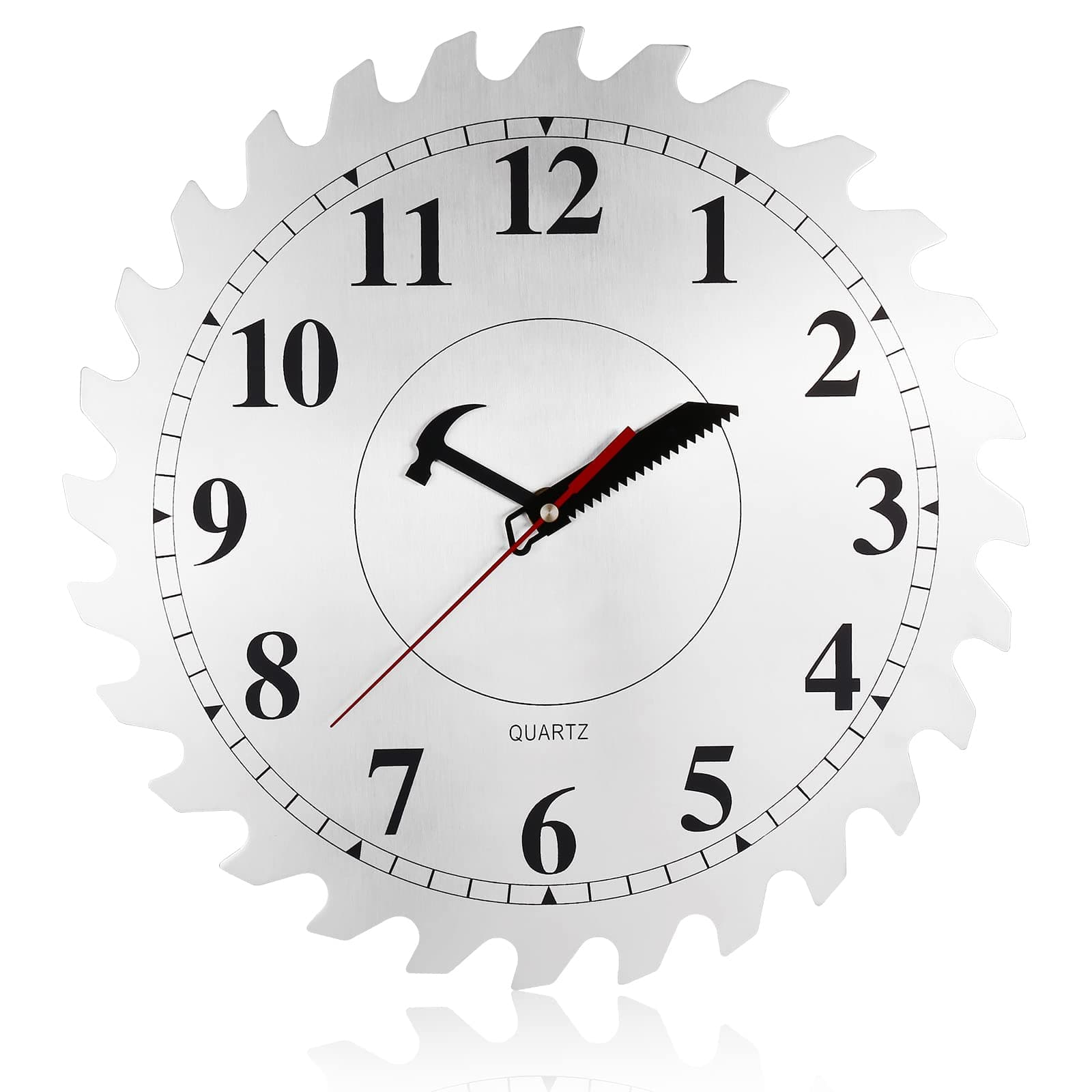 12 Inch Metal Wall Clock with Circular Saw Blade Dial, Handsaw and Hammer Pointer,Great Decor for Garage,Workshop and Man Cave