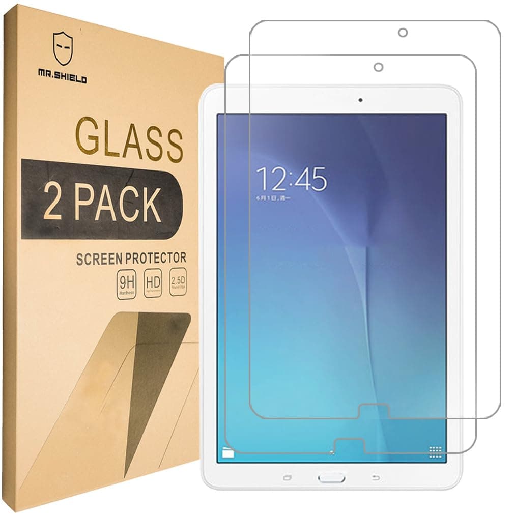 Mr.Shield [2-PACK] Designed For Samsung Galaxy Tab E 9.6 Inch [Tempered Glass] Screen Protector [0.3mm Ultra Thin 9H Hardness 2.5D Round Edge] with Lifetime Replacement