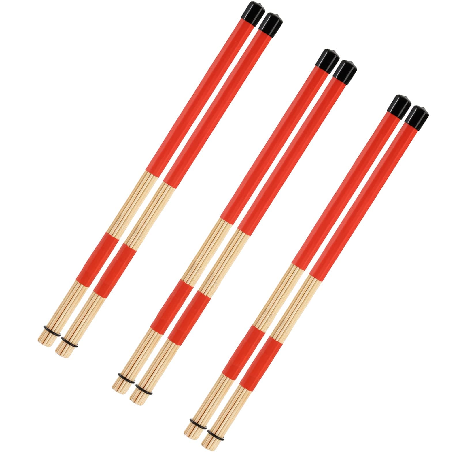 YOUEON 3 Pair 16 Inch Bamboo Hot Rods Drumsticks, Constructed of 19 Bamboo Dowels, Rods Drum Brushes, 5A Drum Sticks for Jazz, Rock Band, Folk, Small Venue and Acoustic Performance, Red