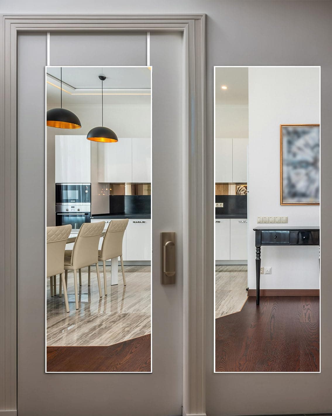 48"x14" Over-The-Door Full Length Mirror - No Drill Hanging with Metal Hooks, Shatterproof Glass & Aluminum Frame for Bathroom, Bedroom, Entryway Decor（Silver White）