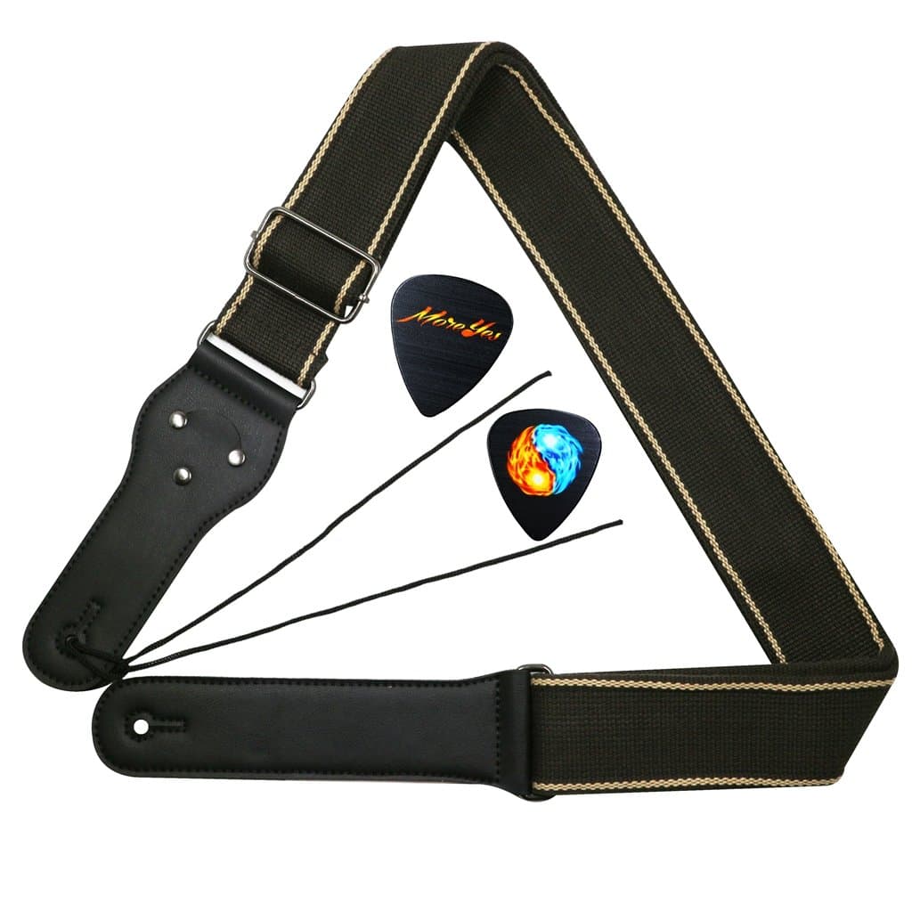MOREYES Guitar Strap Jacquard Cotton Guitar Strap with Leather Ends Suitable for Bass, Electric & Acoustic Guitars (brown)