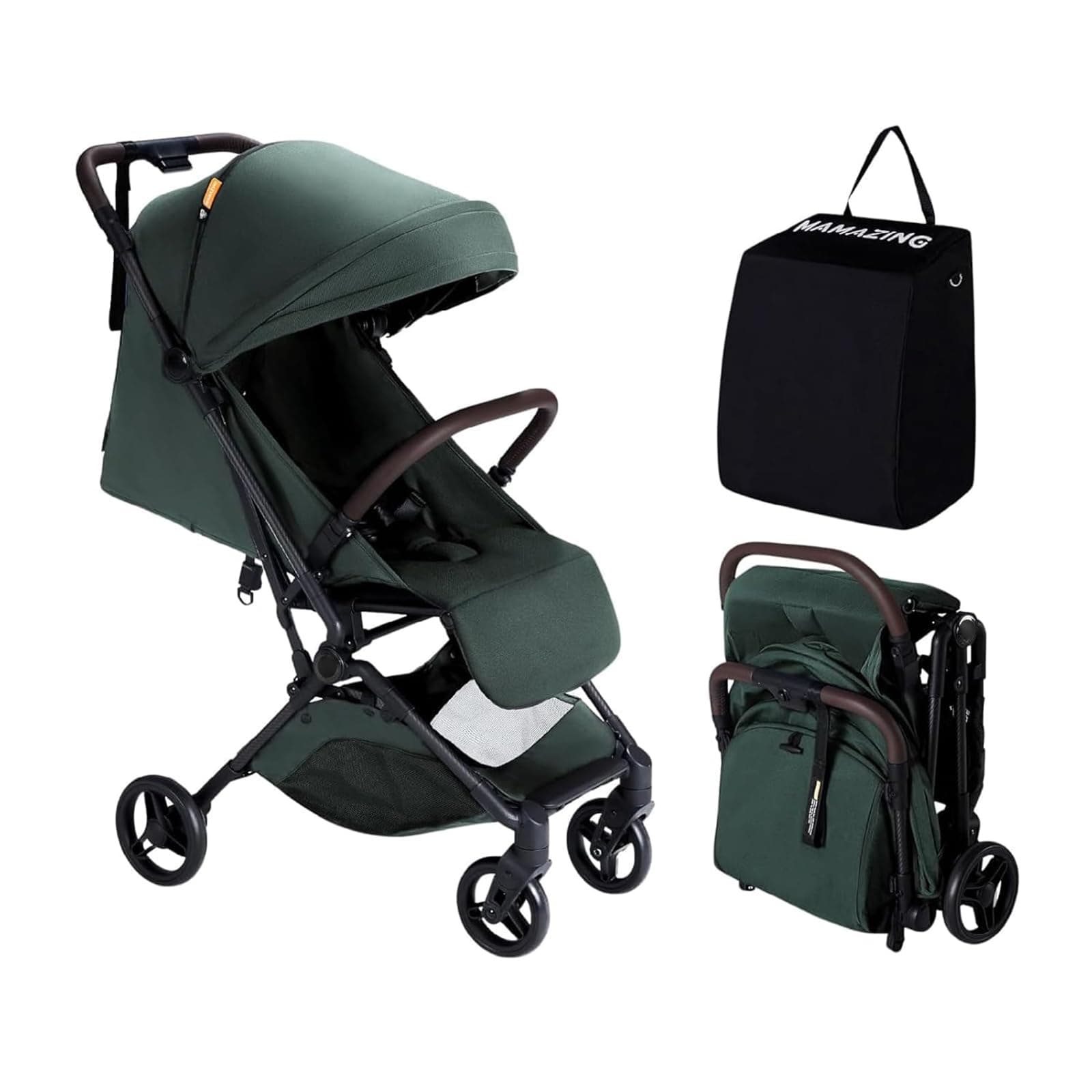 Ultra Air Lightweight Baby Travel Stroller with Carbon Fiber Frame, Compact & Airplane-Friendly, One-Handed Fold, 11.6 lbs, Perfect for Toddlers, Green