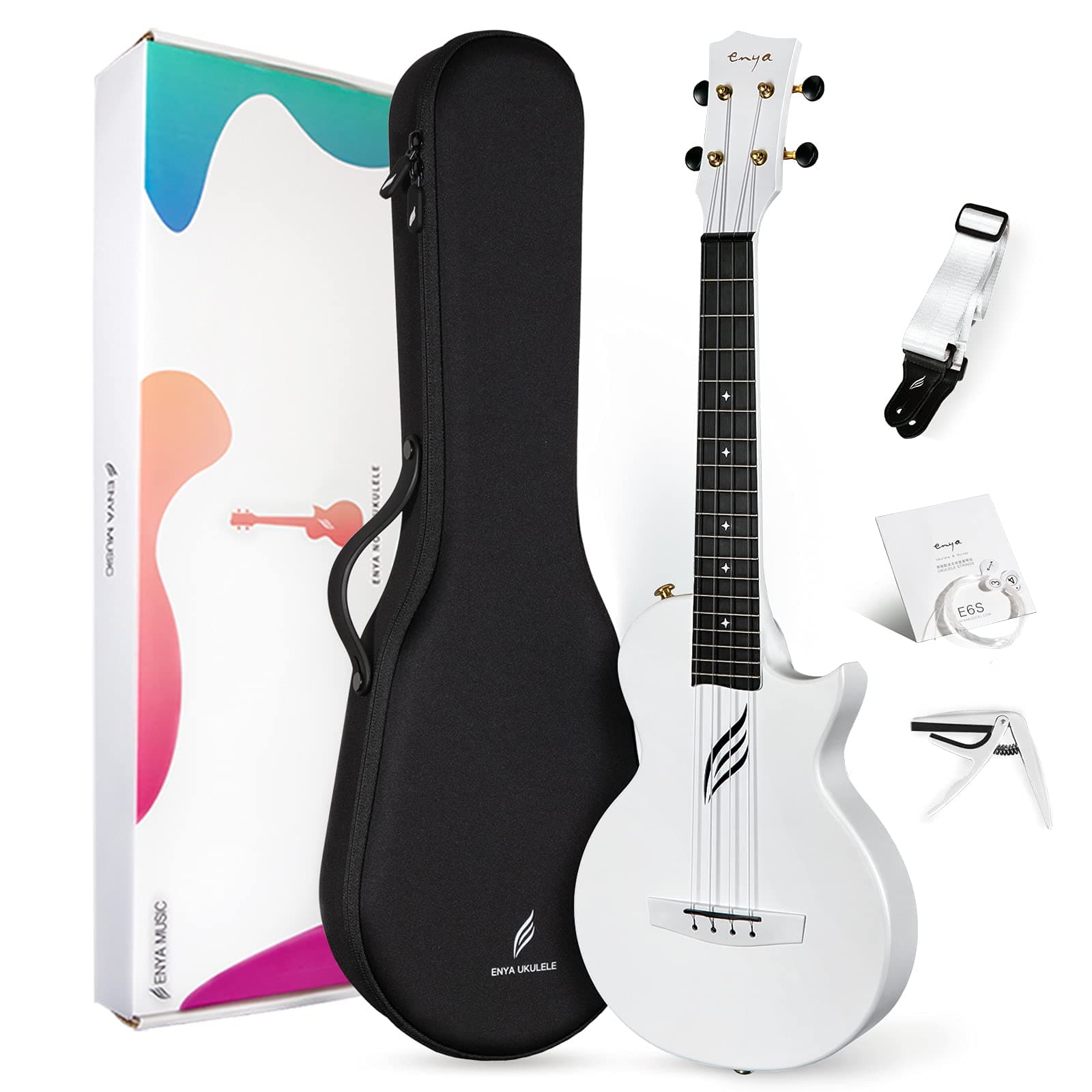 Tenor Ukulele 26 Inch Carbon Fiber Cutaway Travel Ukelele for Adult with Beginner Bundle Kit Including Case, Strap, Capo and Strings（Nova U Pro White）