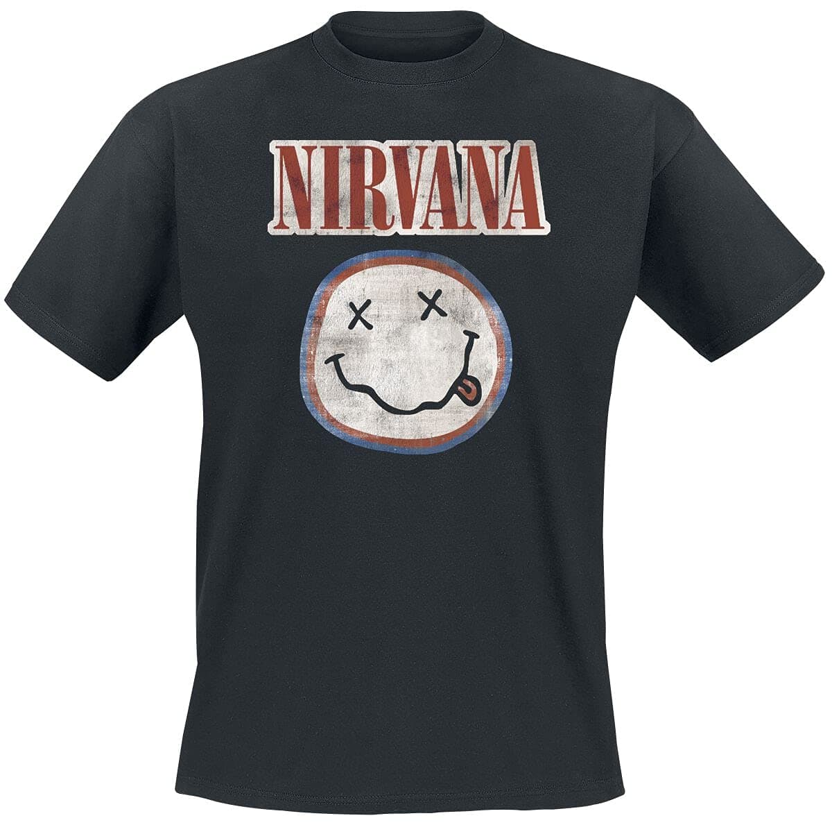 T Shirt Distressed Band Logo Smile Nevermind Official Mens Black