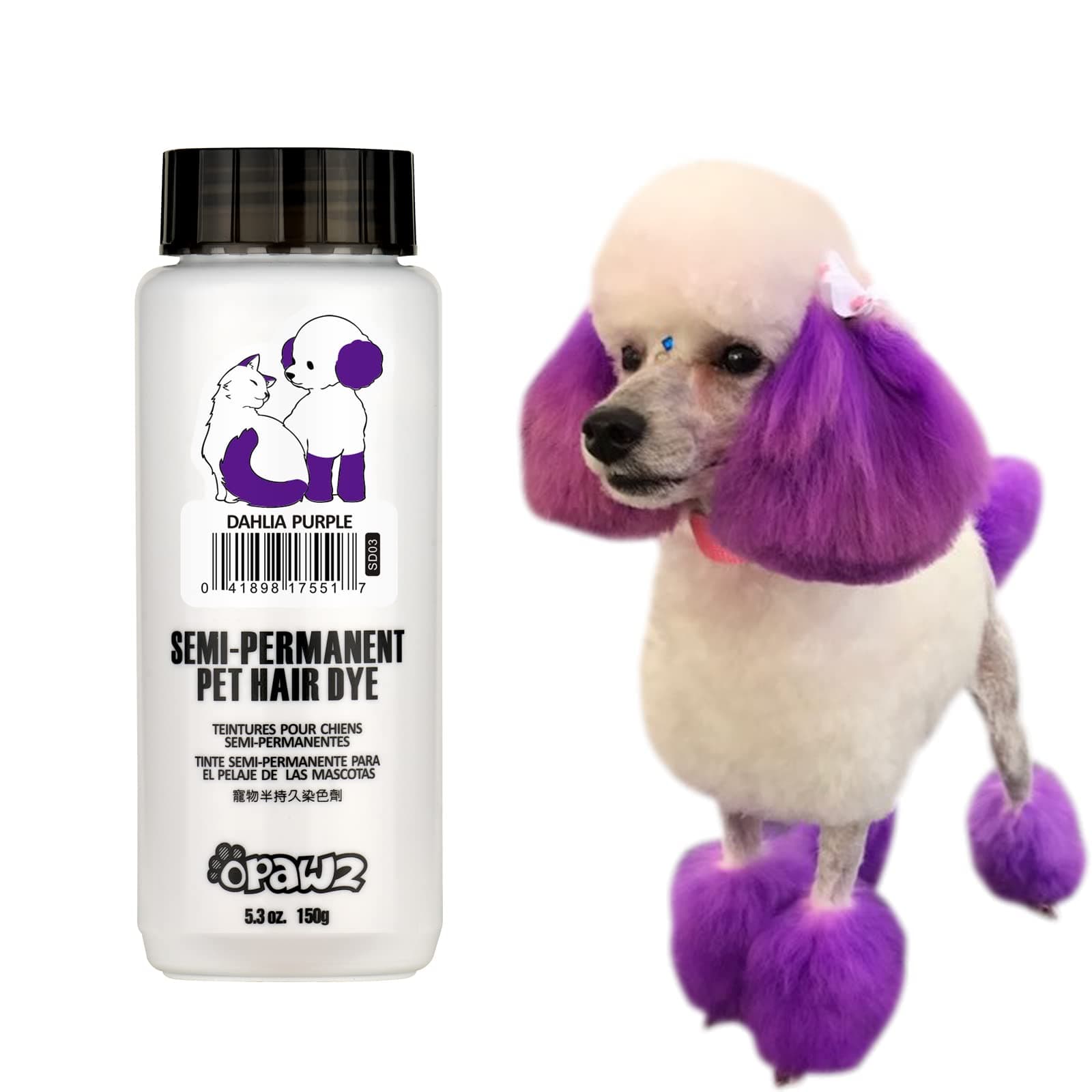 Semi-Permanent Dog Hair Dye, Food-Grade Pigment Dog Dye, Non-Toxic Pet Hair Dye for Dogs, Cats and All Pets Can be Bathed (Dahlia Purple)