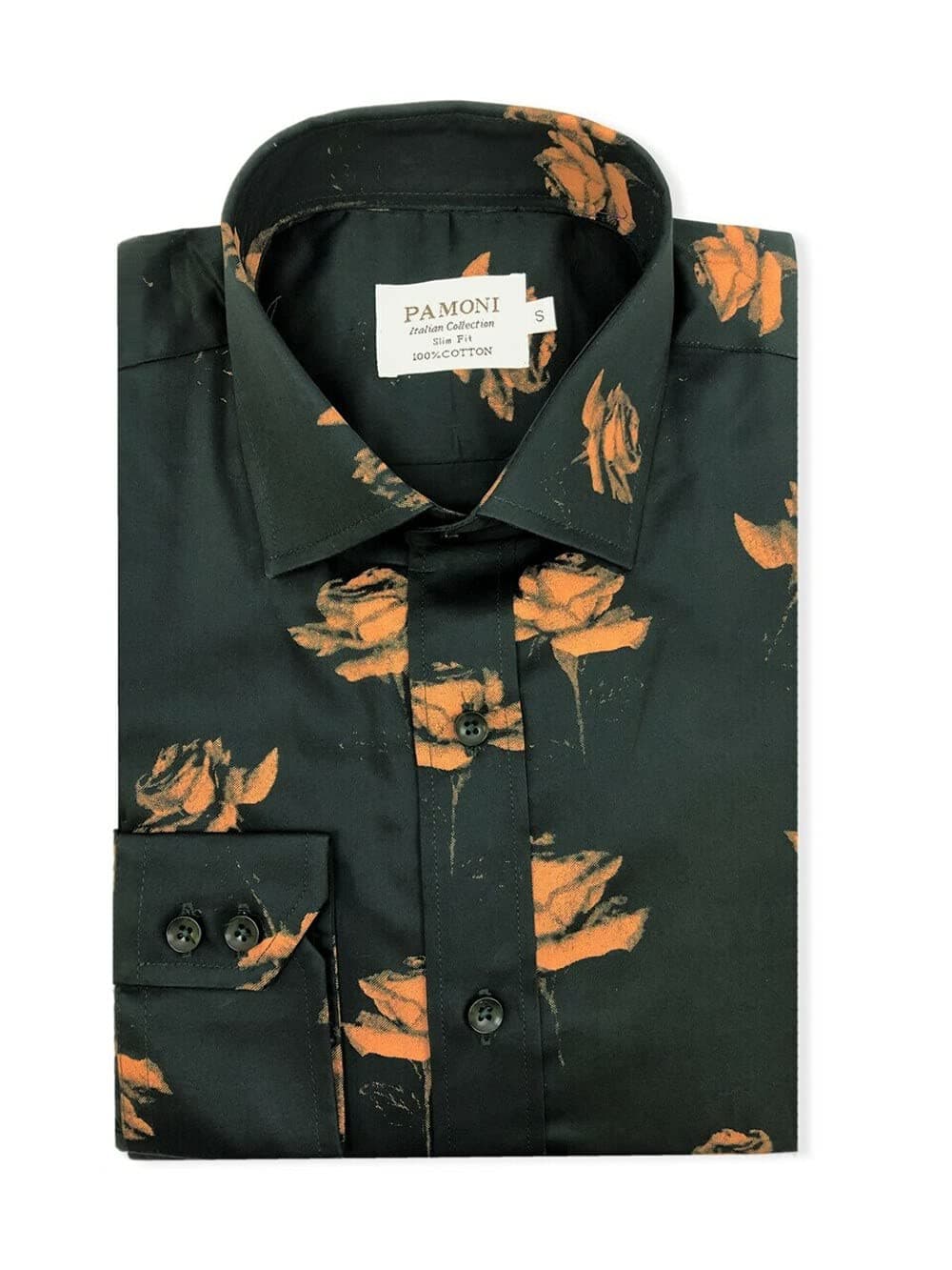 Pamoni Green Gold Flower Print Shirt Green L