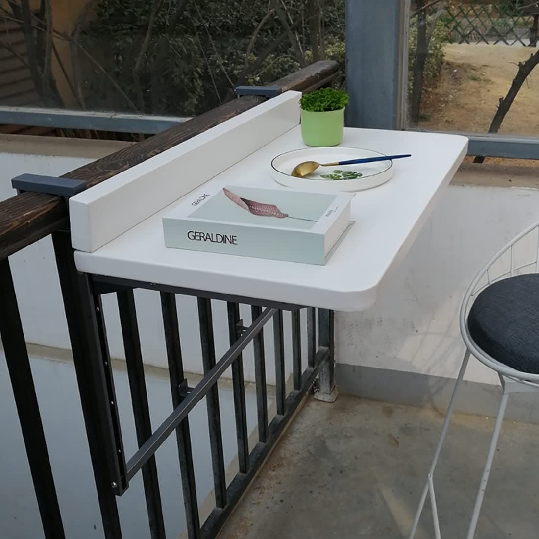 AOKEBR Balcony Folding Hanging Railing Table,Outdoor Folding Side Table,Balcony Railing Hanging Table, Folding Balcony Deck Table,balcony table hanging,Adjustable Wall-Mounted Side Tables 120 cm