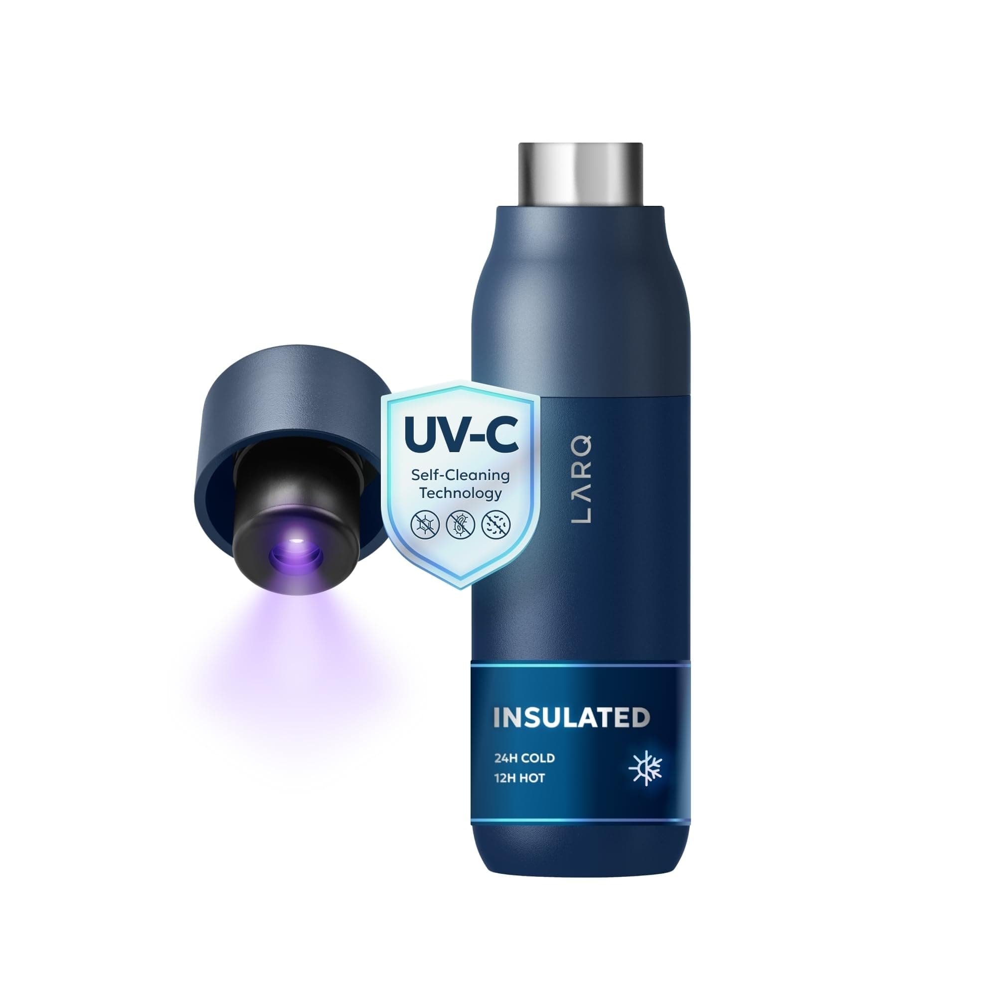 LARQ Bottle PureVis 740ml –Self-Cleaning and Insulated Stainless Steel Water Bottle with UV Water Purifier and Award-winning Design | Reusable & Travel Friendly, 2 Years Warranty