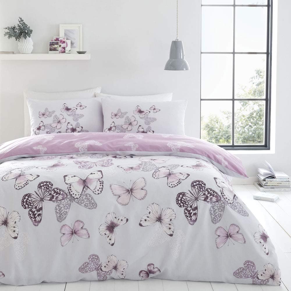 Catherine Lansfield Bedding Scatter Butterfly King Duvet Cover Set with Pillowcases Heather