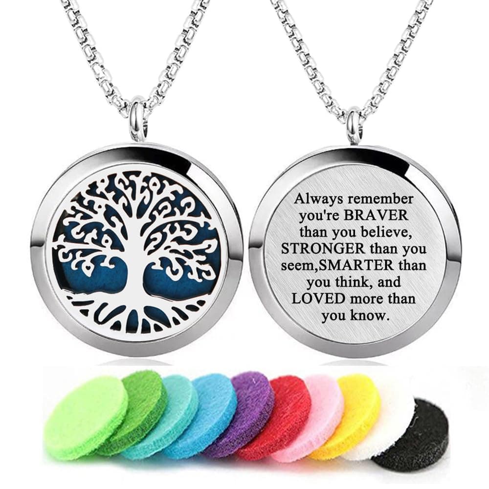 Aromatherapy Essential Oil Diffuser Necklace 316L Stainless Steel Locket Pendant with 24 Inch Chain