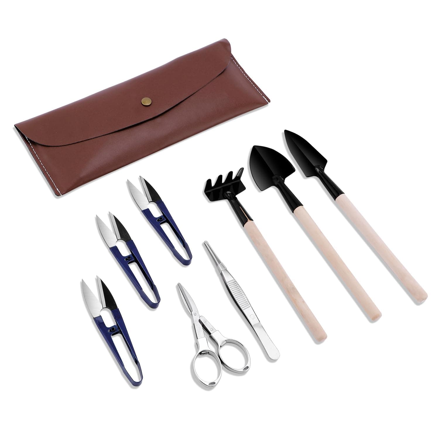 Bonsai Set 8 Pcs - Include Pruner, Fold Scissors, Mini Rake, Bud & Leaf Trimmer Set by ZELARMAN