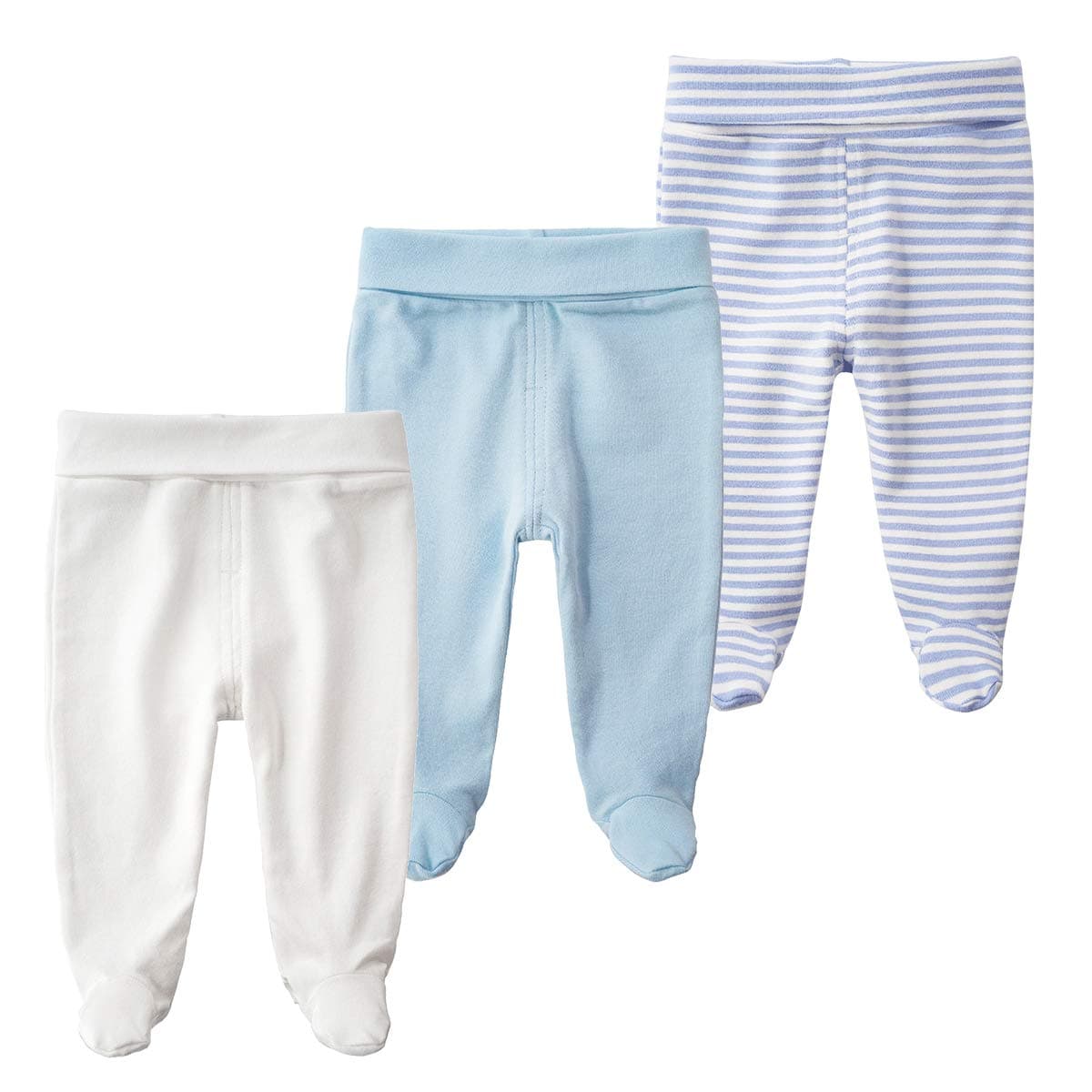 BINIDUCKLINGNewborn Baby Boys Girls Trousers with Feet - High Waist Footed Pants 0-12 Months, Pack of 3
