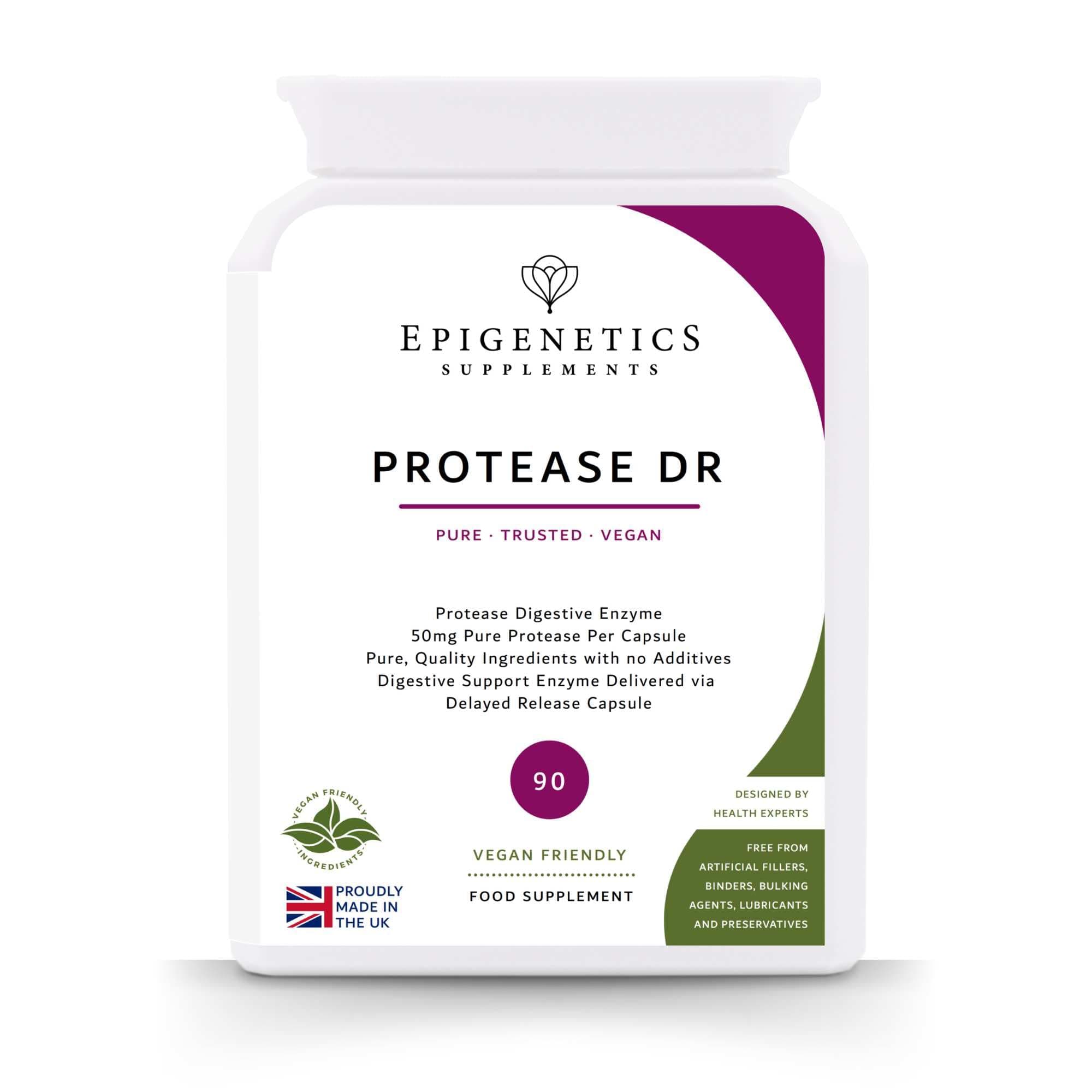 Protease Delayed Release (DR) 50mg | Digestive Support Enzymes | 90 Vegan Friendly Capsules for Digestion UK Made | Long 3 Month Supply