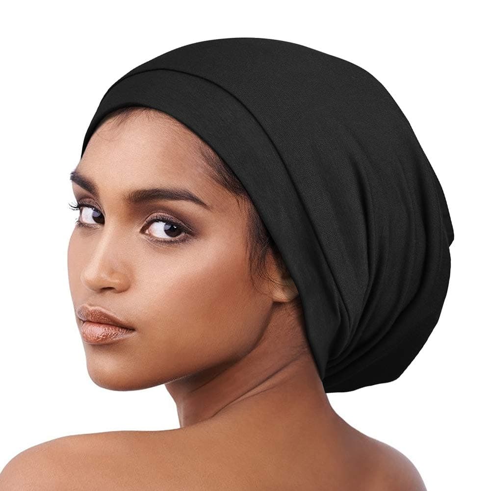 Cozy Satin Lined Slouchy Beanie Cap with Soft Elastic Band for Women Black