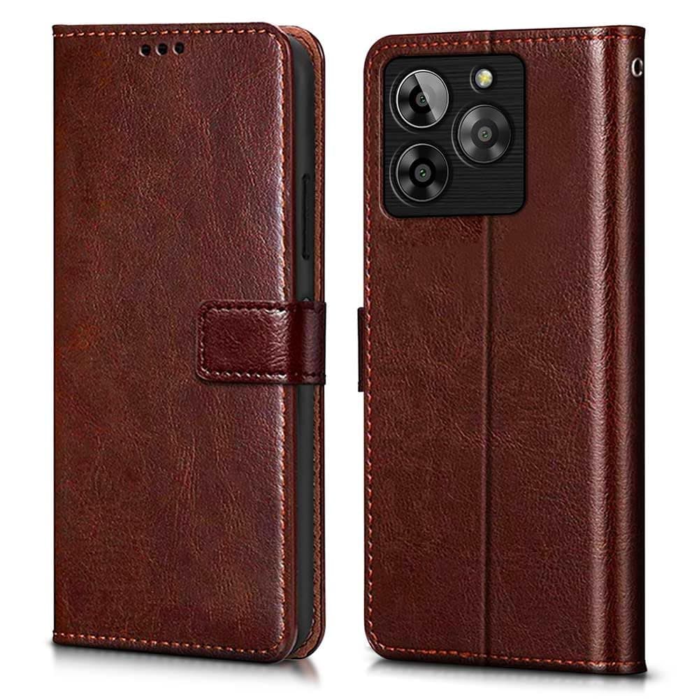 WOW IMAGINE Shock Proof Flip Cover Back Case Cover for Lava Yuva 3 5G (Flexible | Leather Finish | Card Pockets Wallet & Stand | Chestnut Brown)