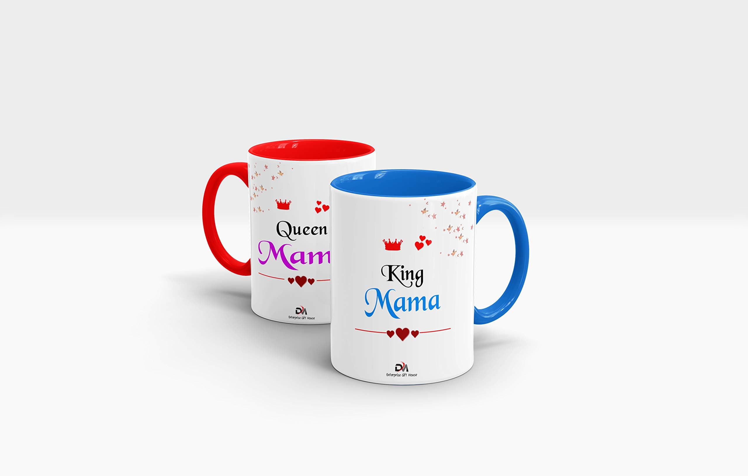 DM Enterprises " King Mama- Queen Mami " Ideal Gift for Mama - Mami - Ceramic Coffee/ Tea Mug ( Pack of 2 ) , ( 330 Ml) (2, Red & Blue)