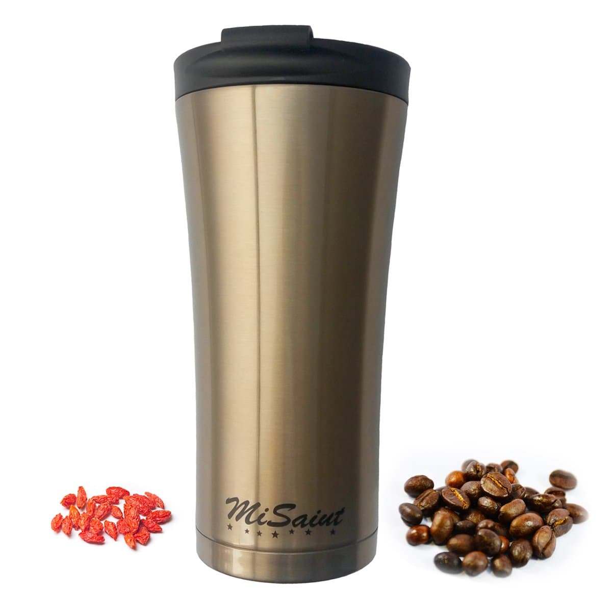 MiSaint Vacuum Insulated Stainless Steel Travel Office Mug Tumbler Cup Flask for Hot Cold Coffee Tea Goji Berry,17oz,500ml,Gold