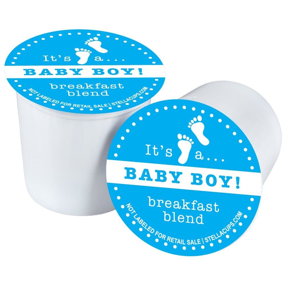 Stella Cups (It's a Boy!, 18 Count) "Baby Shower" BUY 1 GET 1 FREE - Single Serve Coffee Cups for Keurig K-Cup Brewers.