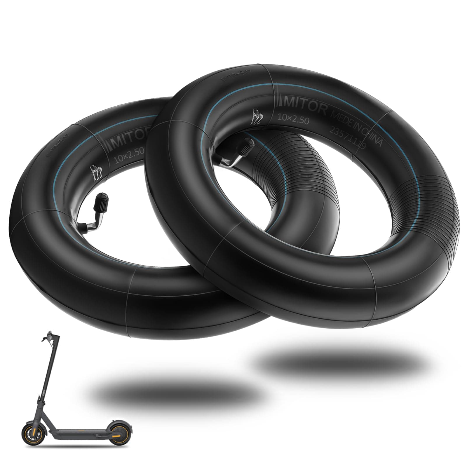 E Scooter Inner Tube 10 x 2.50, 10 Inch E Scooter Thickened Hose, 60/70-6.5 Replacement Hose for Nine-bot MAX G30 G30P G30LP/Kugoo M4 M4Pro/Soflow So4 Pro, Silver Valve 90°