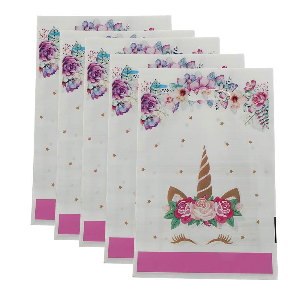 Adasea 50 Pcs Unicorn Gift Bags Party Favor Bags Plastic Candy Bag Loot Bags for Kids Birthday Party