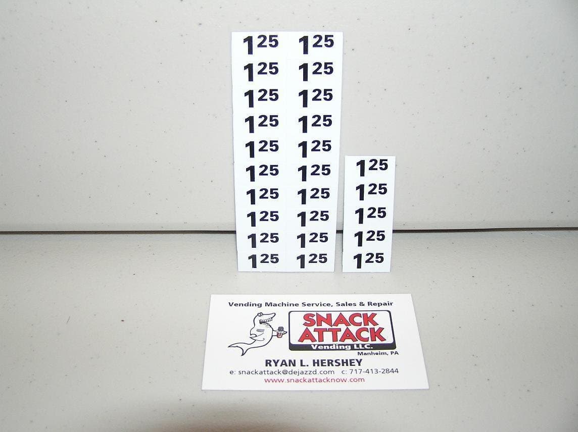 (25) Snack Vending Machine $1.25 / $1.20 Price Labels