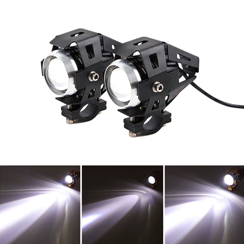 Krtopo 2 Piece U5 LED Motorcycle Headlights 3000LM Motorbike Front Spotlights 3 Modes of High Beam Low Beam And Flashing