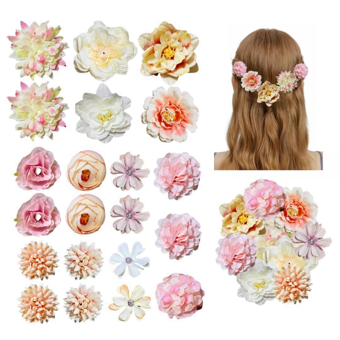 Al Aoyama Flower Hair Clip for Women, 21 Pcs Hair Clips Women, Flower Clip for Hair Red White Pink, Flower Hair Clips Hawaii, Non-slip Matte Metal Flower Clips for Thin Hair
