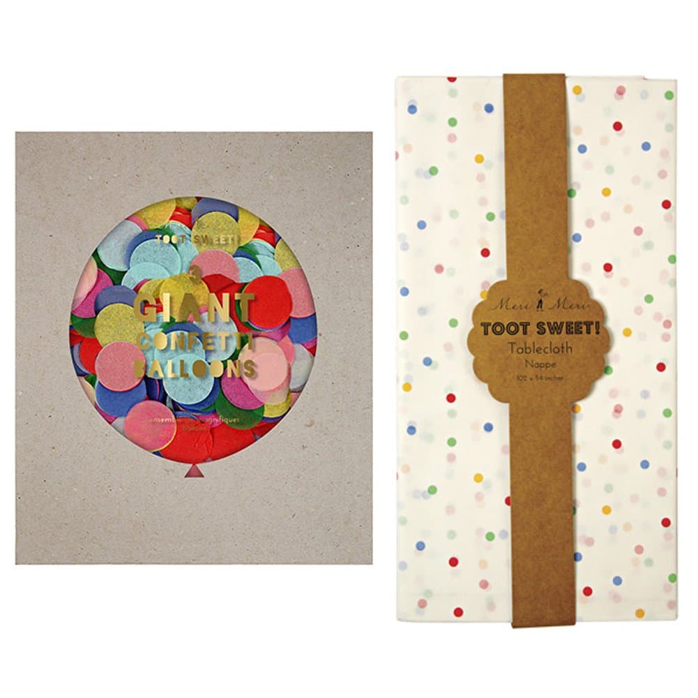 Meri Meri Multi Color Giant Confetti Balloon Kit and (Toot Sweet Spotty Tablecloth)