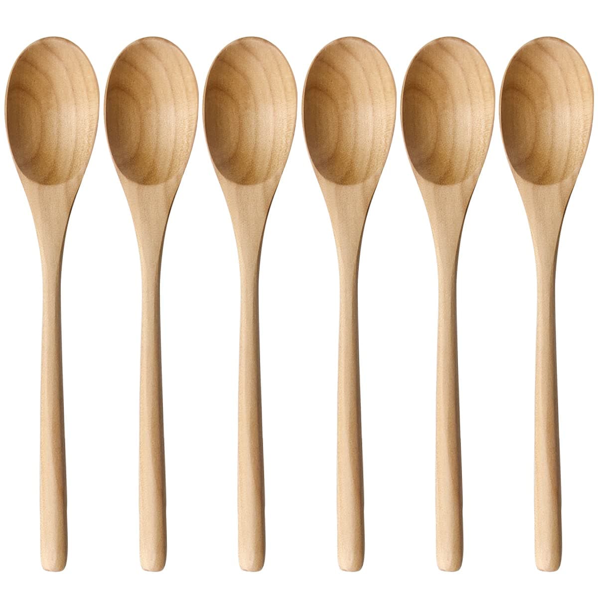 AOOSY Wooden Spoons for Cooking, 9 Inches 6 Pieces Japanese Natural Ellipse Wooden Spoon Set for Cooking Mixing Stirring Honey Tea Soda Dessert Coconut Bowl Nonstick Pots Kitchen