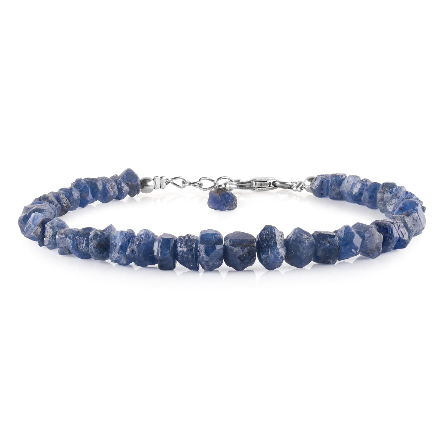 Sapphire Blue Bracelets For Women Natural Raw Crystal Rough String Jewelry, Gemstone Rock, September Birthstone Bracelet, Chakra Stones Jewelry, 925 Sterling Silver Chain 8 inch