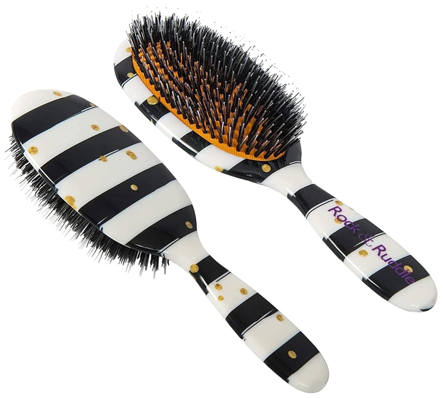Black & White Stripes with Gold Dots - Small Hairbrush