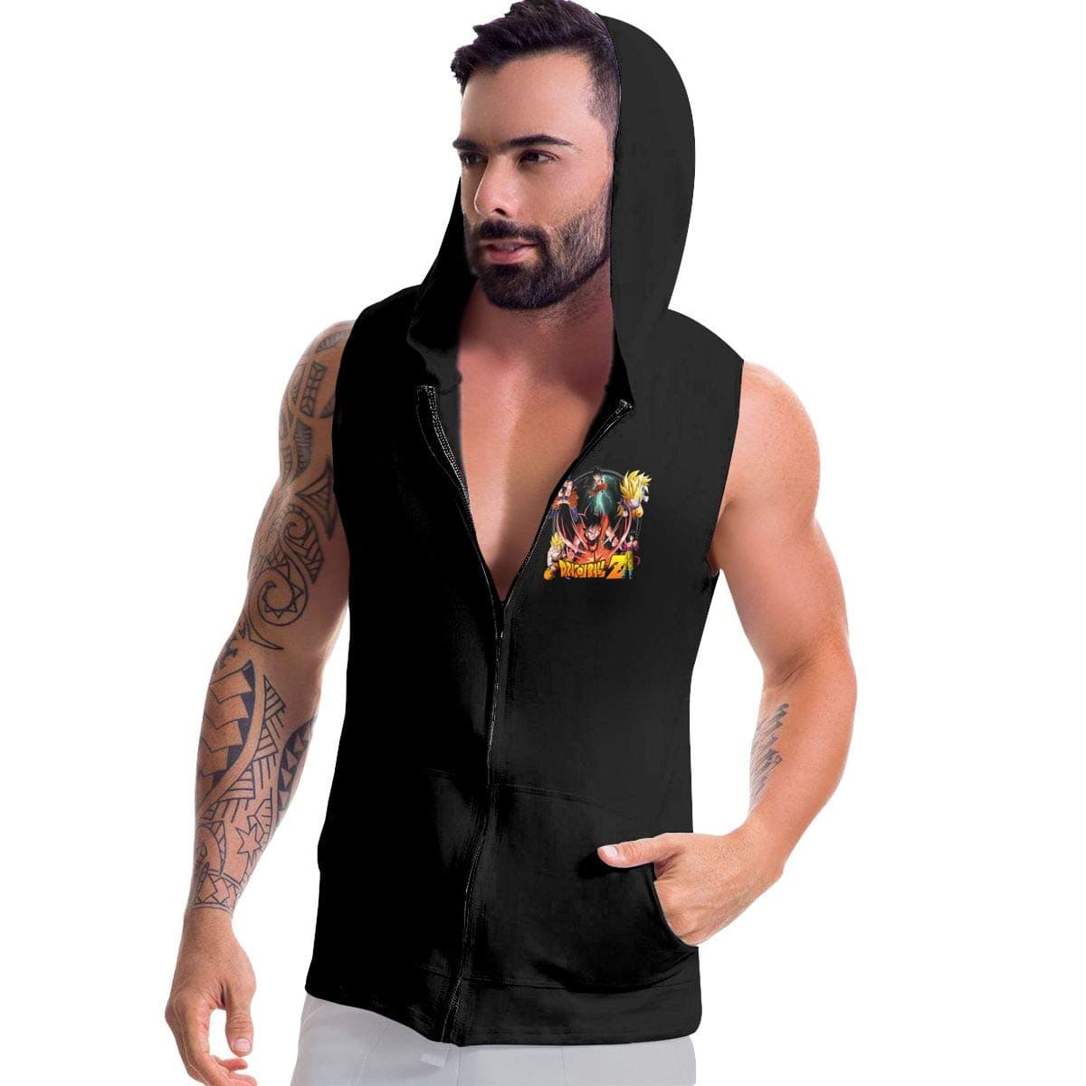 Dragon_Ball Z Logo Mens Bodybuilding Sleeveless Hoodie Gym Tank Top