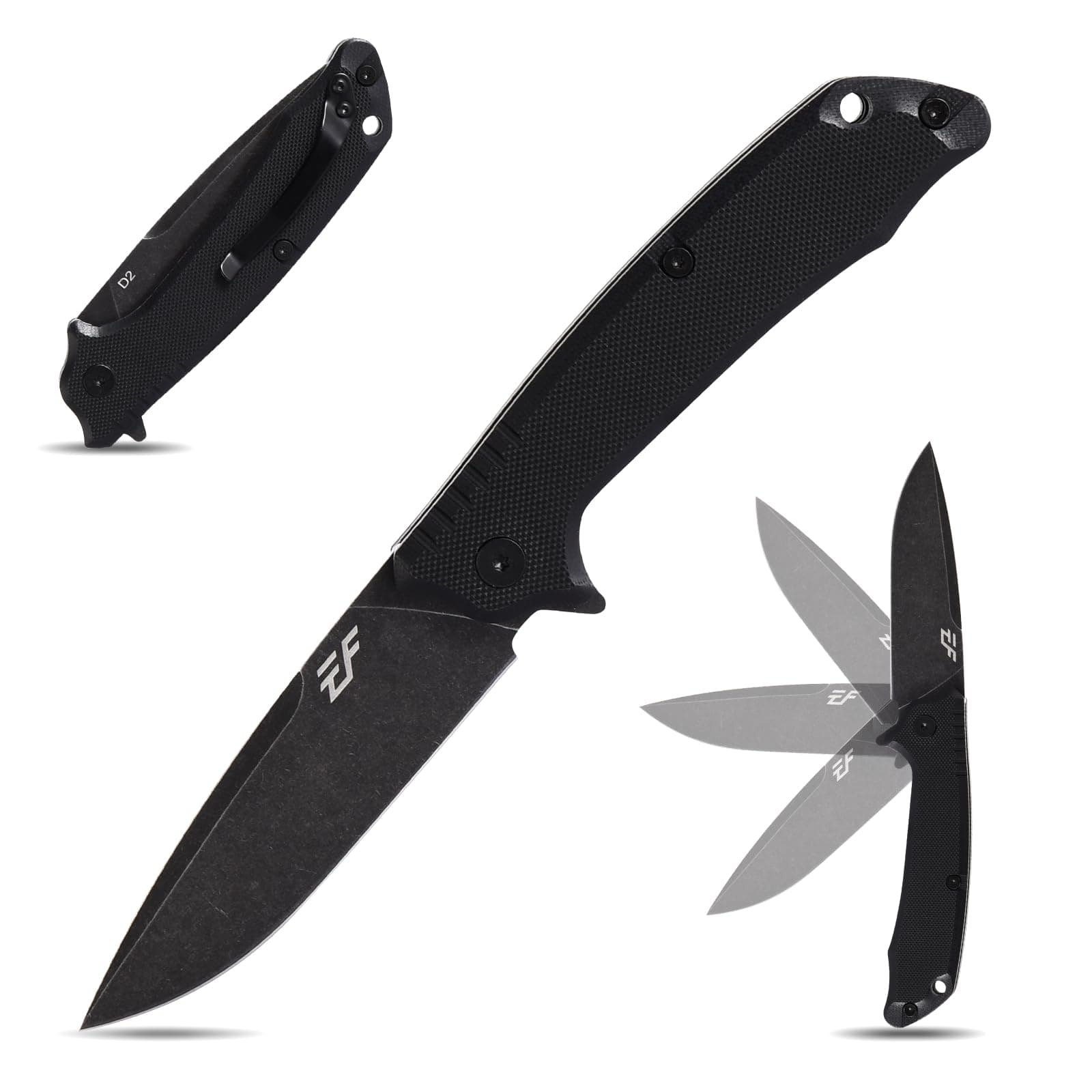 Eafengrow EF223 Folding Knife D2 Blade with G10 Handle Multi Pocket Knife Survival Outdoor Camping Survival (black)