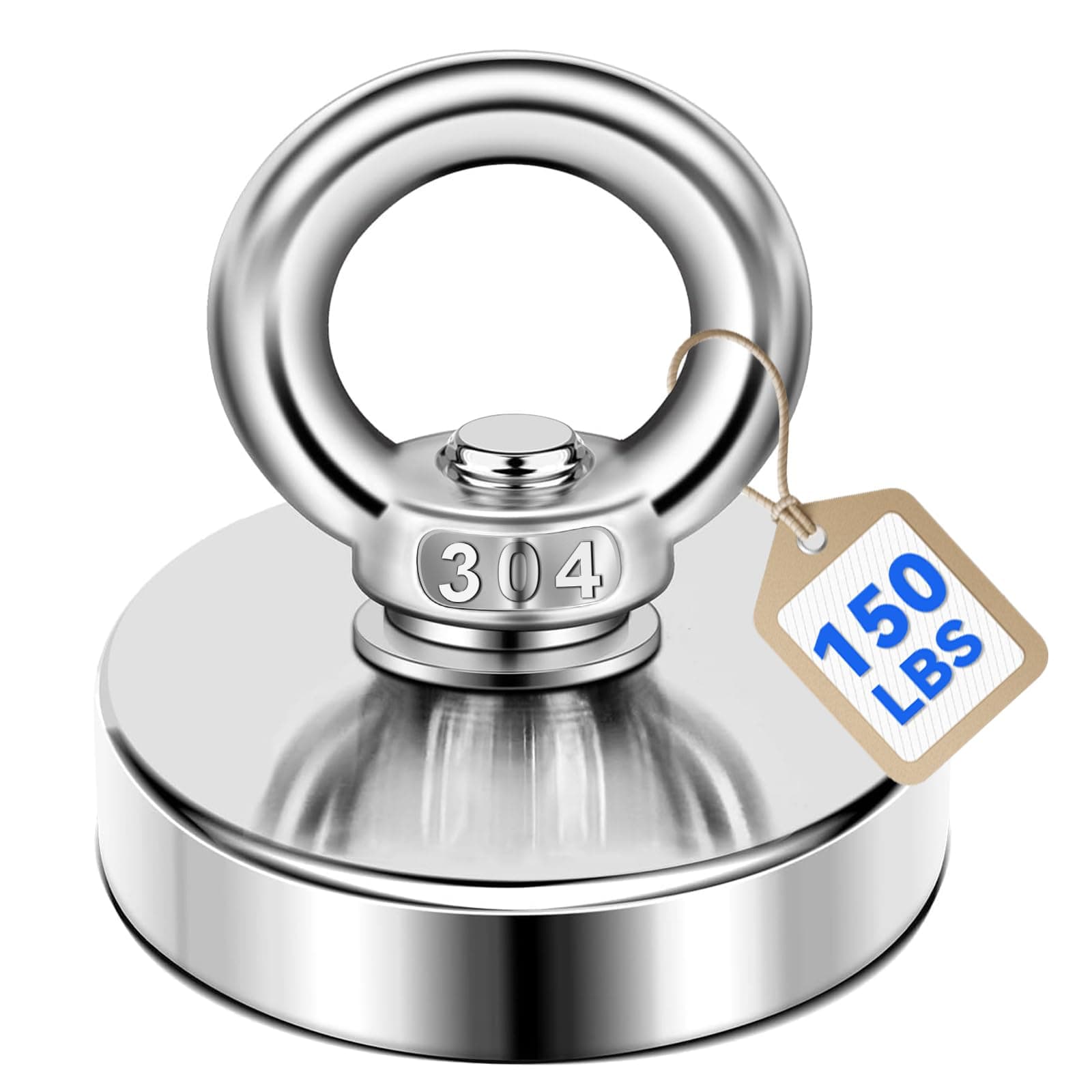 DIYMAG Strong Neodymium Fishing Magnets 150 Lbs(68 KG) Pulling Force Rare Earth Magnet with Countersunk Hole Eyebolt Diameter 1.42 inch(36 mm) for Retrieving in River and Magnetic
