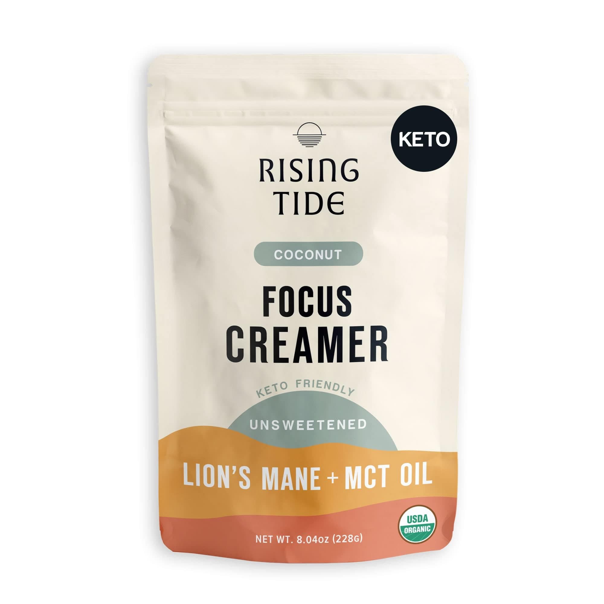 Rising Tide Organic Mushroom Superfood Creamer - Coconut Milk Powder, Lions Mane Mushrooms, & MCT Oil - Dairy Free, Unsweetened, Keto Friendly & Plant-Based - Only 4 Ingredients - Add to Coffee, Matcha or Smoothies