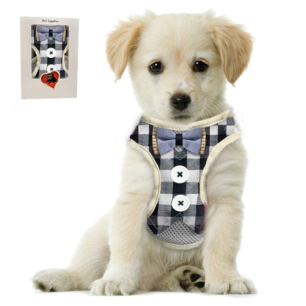 Bark Lover Small Puppy Harness with Bowtie, Adjustable Dog Vest Mesh Tuxedo Harness for Small Dog Kitten, Perfect for Party Wedding Holiday