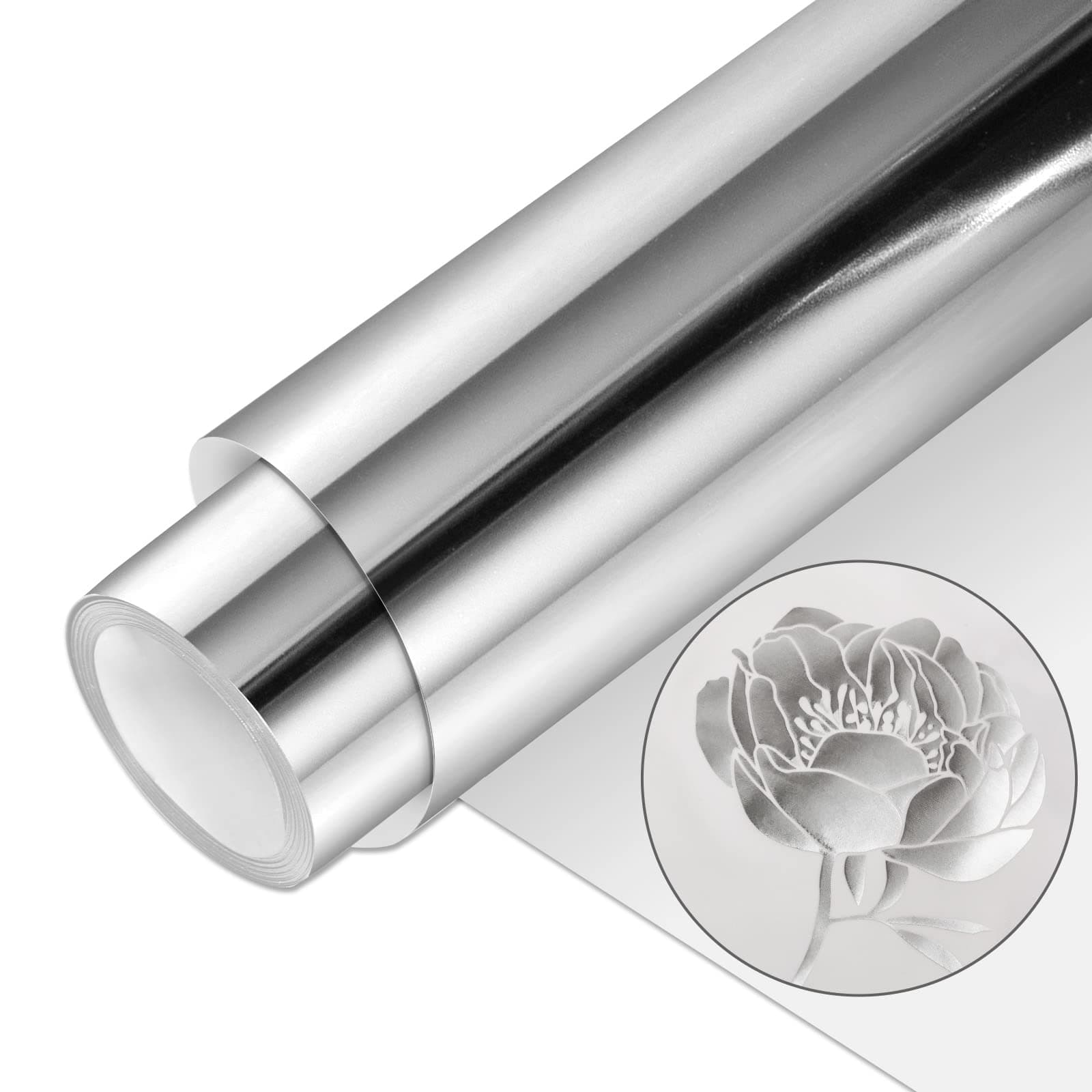 VINYL FROG Metallic Foil HTV Vinyl Roll 12"x5ft Silver Chrome Iron on Vinyl Easy to Cut & Weed Heat Transfer Vinyl DIY Heat Press Design for T-Shirts