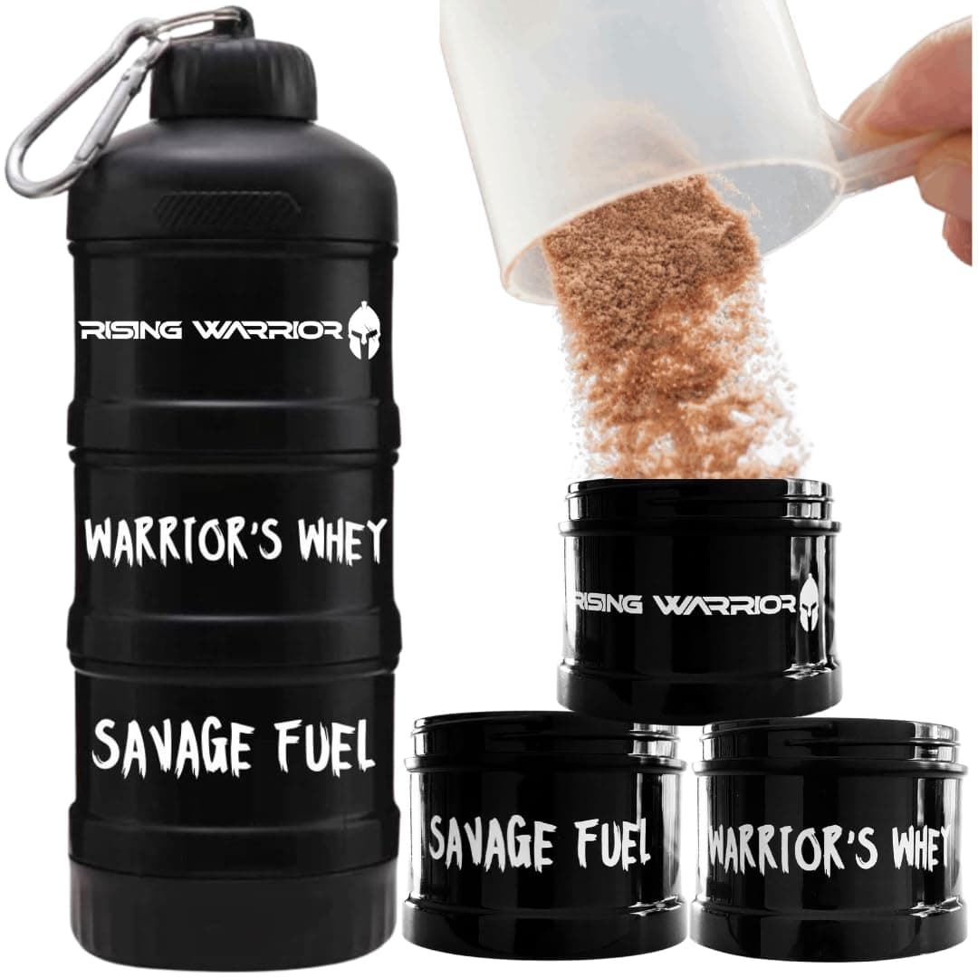 Rising Warrior Portable Protein Powder Water Bottle Funnel | Perfect for Pre-Workout, BCAA's, and Protein Powder | KeyChain Water Bottle Supplement Container To-Go (STORAGE DISPENSER)