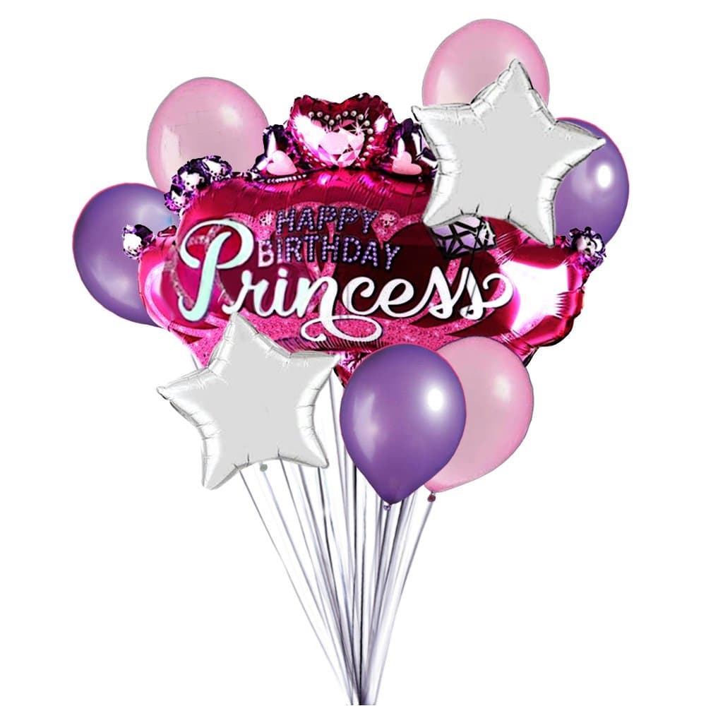 Deluxe eShops Princess Birthday Balloon Bundle Large Crown Balloon Pink Purple 9 pc Set