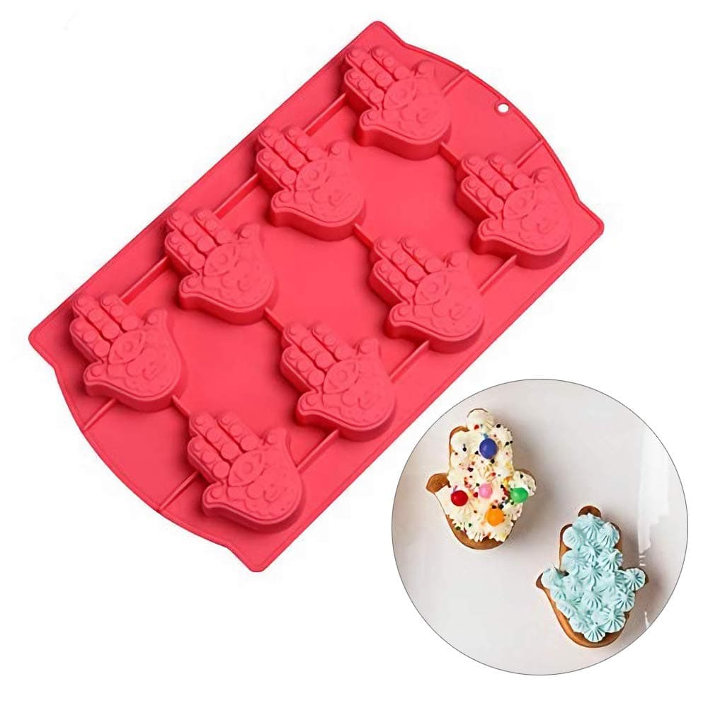 Hamsa Hand Silicone Mold Hand of Fatima Cake Cupcake Muffin Baking Pan the Hand of God Ice Cube Tray Eye in Khamsah Palm Chocolate Candy Soap Crayon Melts Molds (Random Color)