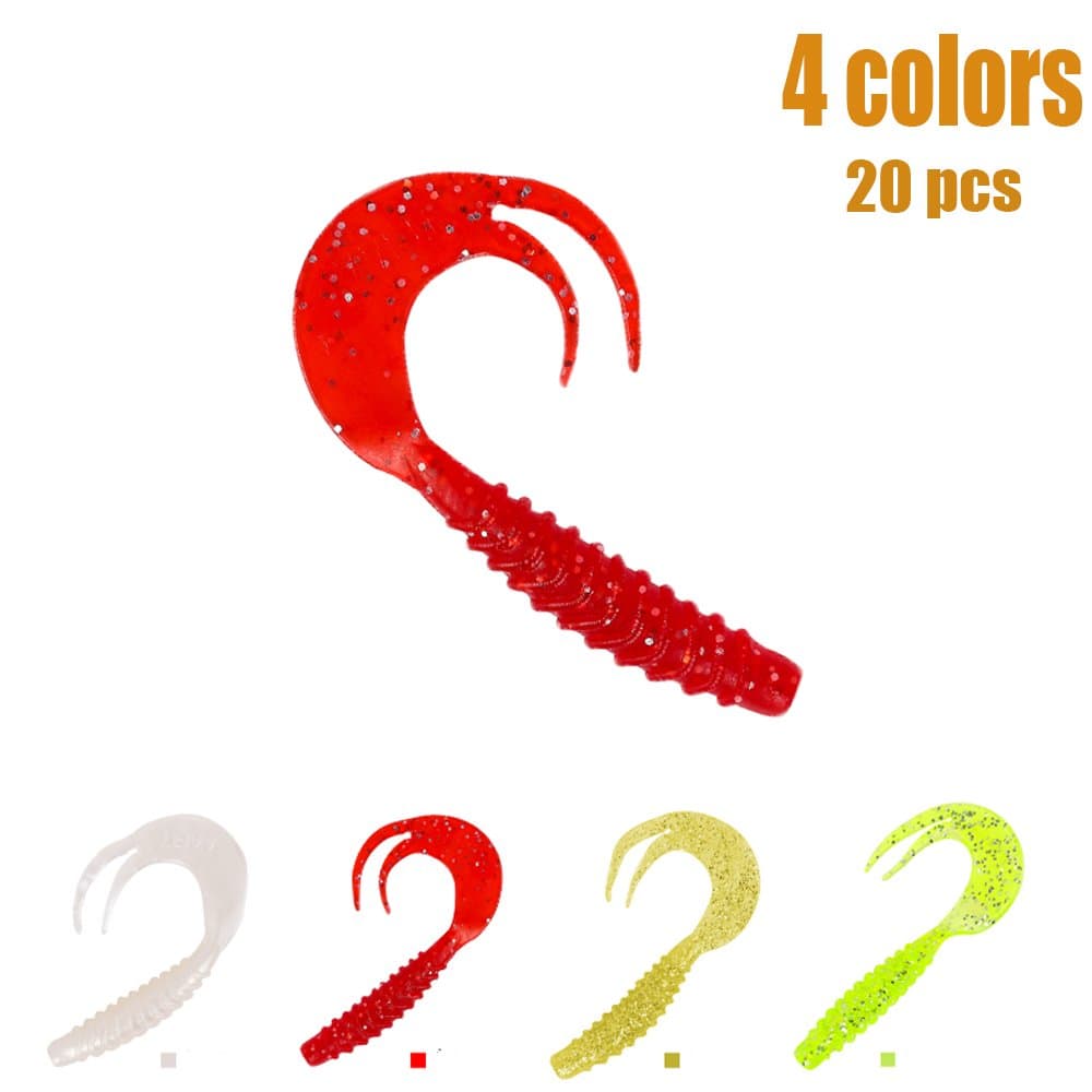 Fishing Lures Tackle Bass Worm Baits Soft Plastic Lures for Bass Trout Walleye Salmon Catfish Freshwater Saltwater (20PCS#C)