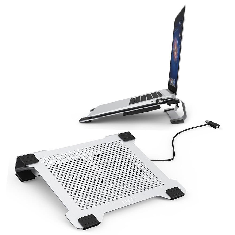 Aluminium Cooling Pad up to 15" Laptop Cooler Stand with 2 USB Powered Fans, Ergonomic Comfort Notebook Cooler with One USB Port, by ORICO