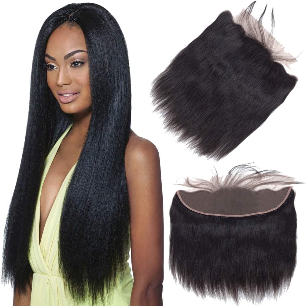 Sky Hair Brazilian Straight Human Hair Lace Frontal Closure 13x4 With Baby Hair Free Part Swiss Lace Natural Color Straight Hair Ear To Ear Lace Frontal Closure Human Hair (10 inches)