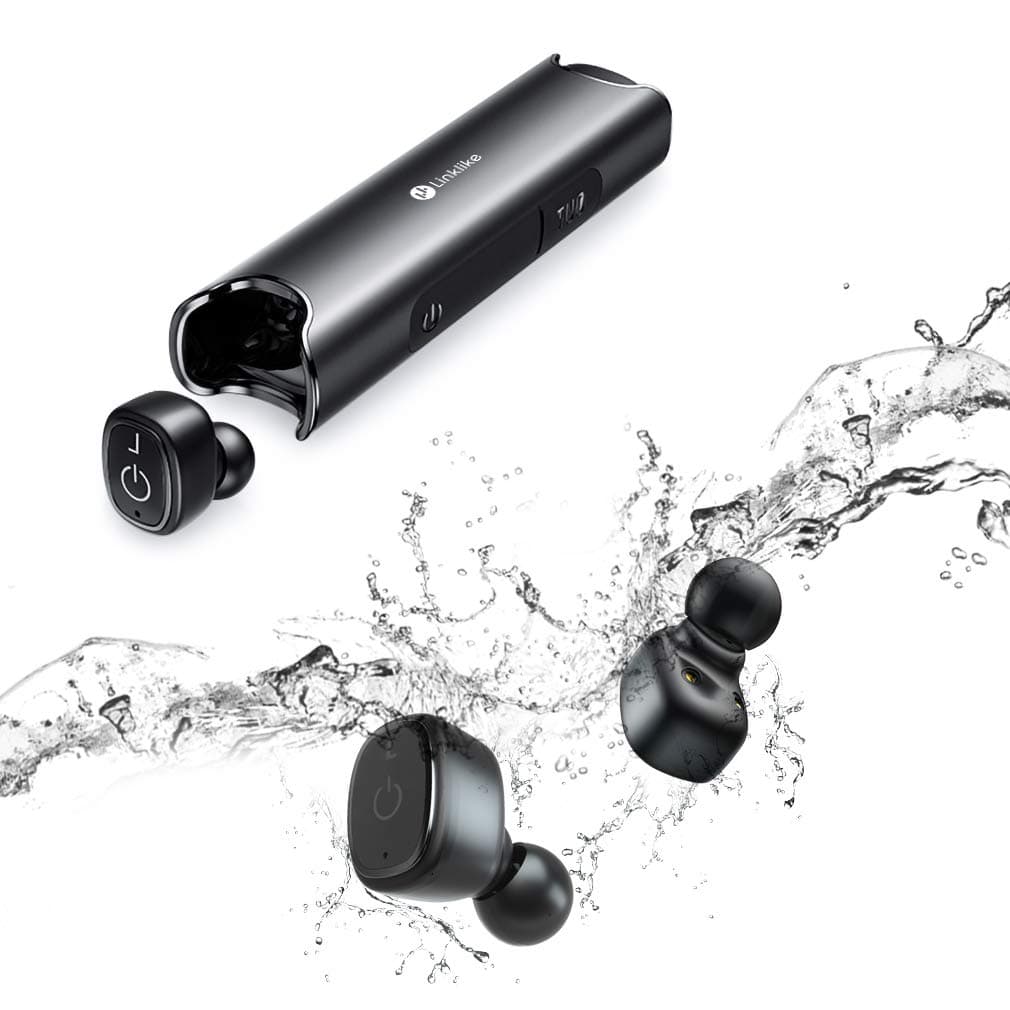 Linklike True Wireless Earbuds w/Dual Microphone Clear HD Calls, Bluetooth 5.0 in-Ear Earphones, Stereo Hi-Fi, 40 Hours Playtime, IPX7 Waterproof, 6 Pairs of Eartips