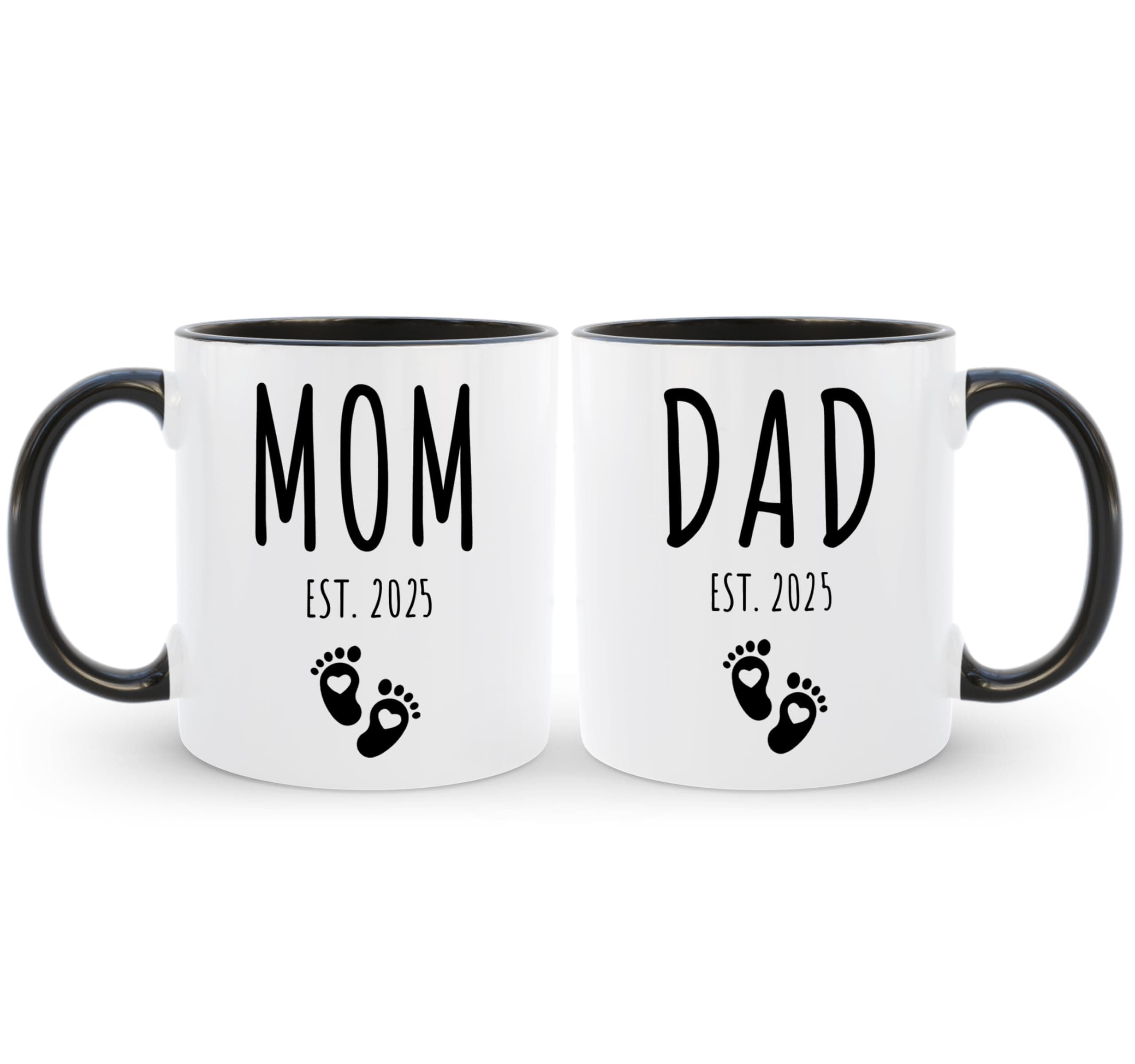 Mom Dad Est 2025 Coffee Mug Set, Expecting & New Parents Gift for Couple, Pregnancy Announcement Gender Reveal Gift, Welcome Baby Congratulations Present, Mommy to Be First Time Daddy Cups