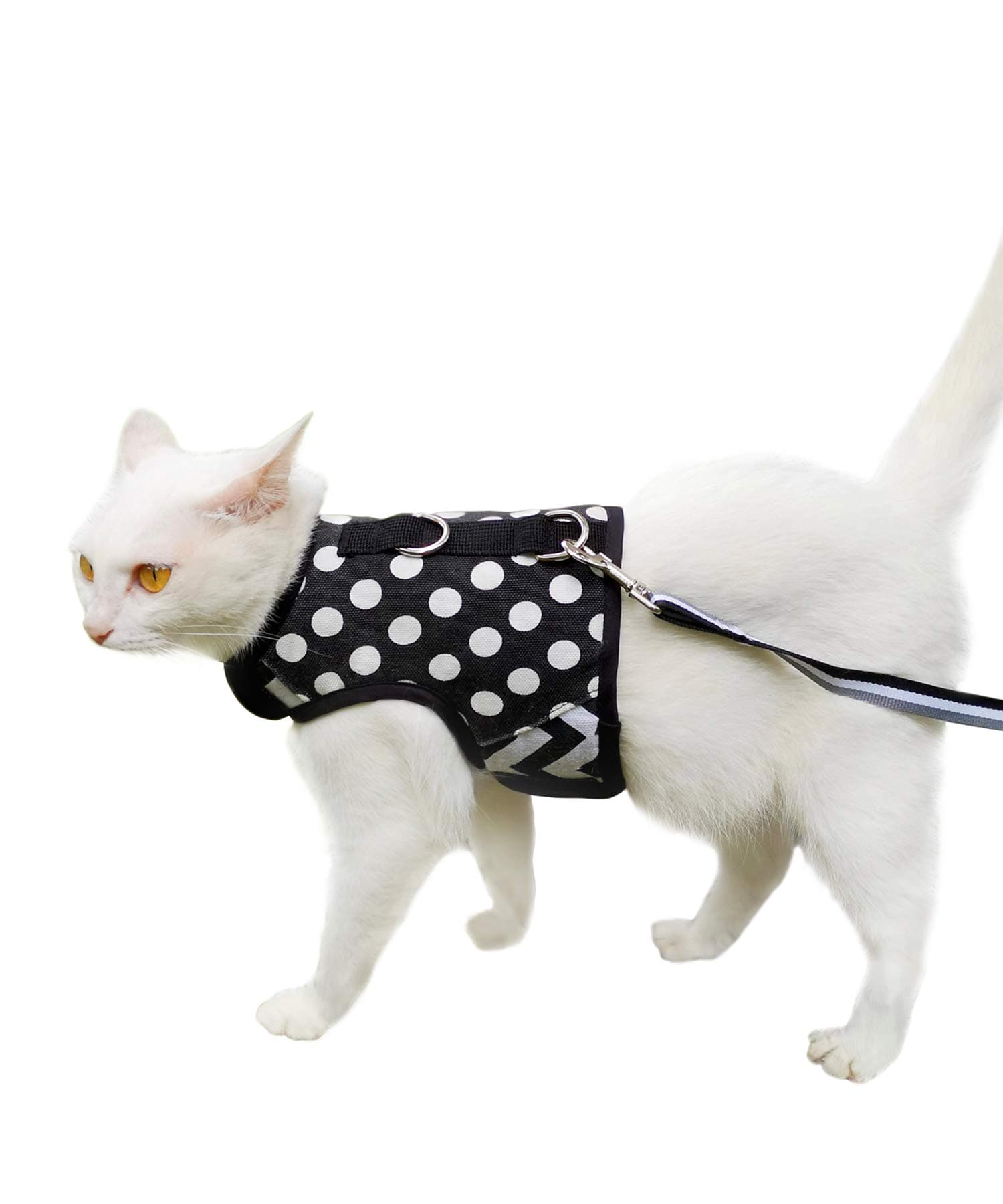 Cat Harness and Leash for Walking Escape Proof, Adjustable Cat Vest Harness, Padded Stylish Cat Walking Jackets, Polka Dot Black, Medium