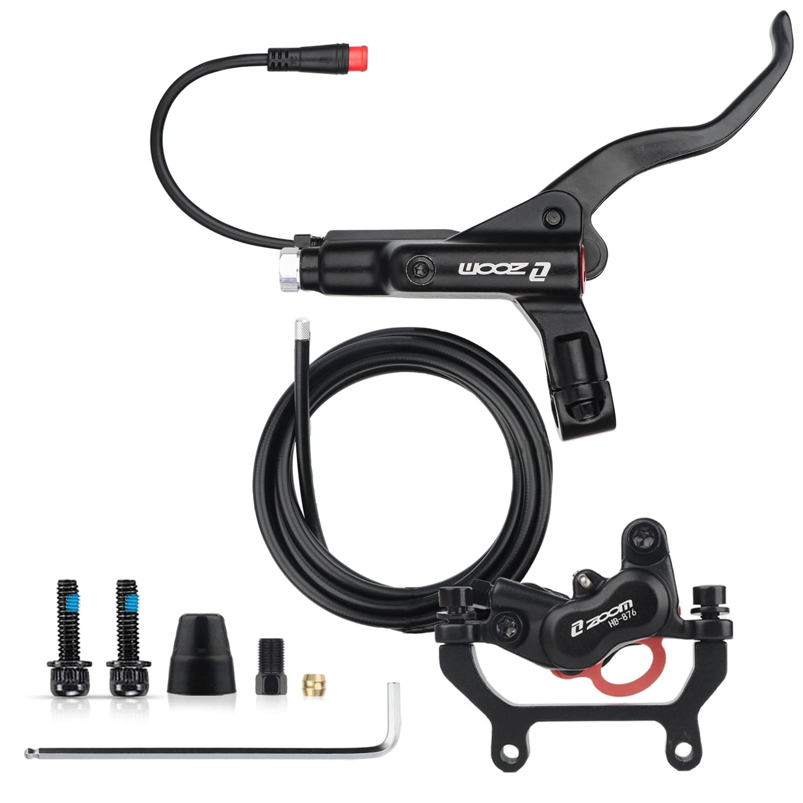 Hycline 4-Pistons Ebike Hydraulic Brake Set: Zoom H876E 2-PIN Power-Off Electric Bike Disc Brake Kit Included 160mm/180mm Rotors and Mounting Adapter