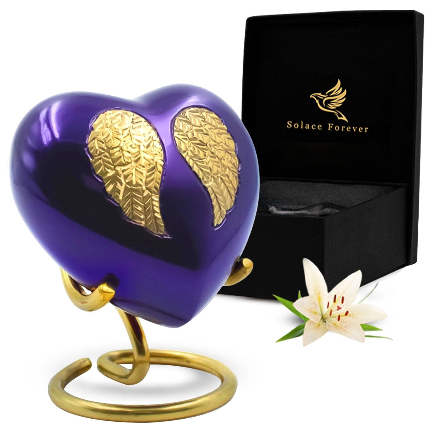 Purple Heart Keepsake Urn - Angel Wings Small Urns for Human Ashes with Box & Bag - Heart Shaped Urns for Ashes Small with Honor Your Loved One - Mini Purple Urn for Ashes Men & Women, Heart Urn